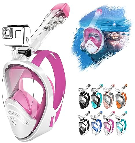 HINATAA Masque de Plongée en Apnée Intégral à 180°, Double Float Ball Masque Snorkeling, Anti-Buée Anti-Fuite Masque Tuba Snorkeling, Kits Lunettes de Plongée pour Adultes et Jeunes (Rose, S/M)