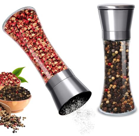 Gucass Set di 2 Pezzi Macina Sale e Pepe, Macinatore per Spezie Macinaspezie Acciaio Inossidabile, Smerigliatrice Ceramica Finezza Regolabile, Macinasale Macinapepe Manuale, 200ML