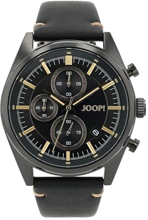 JOOP! Armbanduhr Herren Chronograph Analog, mit Leder Armband, Schwarz, 10 bar Wasserdicht, Kommt in Uhren Geschenk Box, 2034581