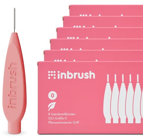 inbrush Interdentalbürsten Sparpack | 48 Stück, ISO-Größe 0 (Rosa) für enge Zahnzwischenräume | Plastikfreier Griff und Verpackung | Mit praktischem Aufsteller