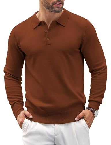 COOFANDY SuéTer Tipo Polo para Hombre SuéTer Tejido Cuello Manga Larga Sudaderas De Trabajo SuéTer De Color CáLido Ajuste Regular Marrone L