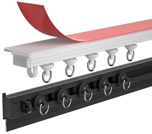 HBALDTEDC Deckenvorhang Schiene Stange Gleitschiene, Selbstklebende Vorhangschiene zur Decken- oder Wandmontage(White,220cm(2 * 110cm))