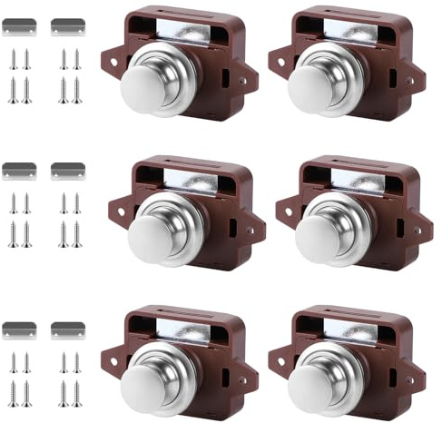 SUPAWAY 6 serrature per camper, chiavistello senza chiave a pulsante, pulsante per armadio, caravan, chiusura a bottone per porte di mobili, cabinet, cassetti (marrone)
