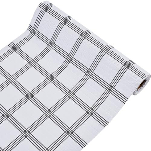 GORGECRAFT Tappetini per Cassetti e Ripiani per Mobili Da Cucina Impermeabili Antiadesivi Antiscivolo Antiolio Lavabili In Bianco e Nero con Griglia per Frigorifero per Ripiani di Cassettiere 30x300cm
