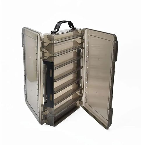 VPPIK Double Sided Lure Box with Handheld - 14 Grid Sea Fishing Tackle Box, for Hard or Soft Lures, Diving, Floating, Sinking, Skirted Topwater Lures, 4.5x17.5x26.5cm