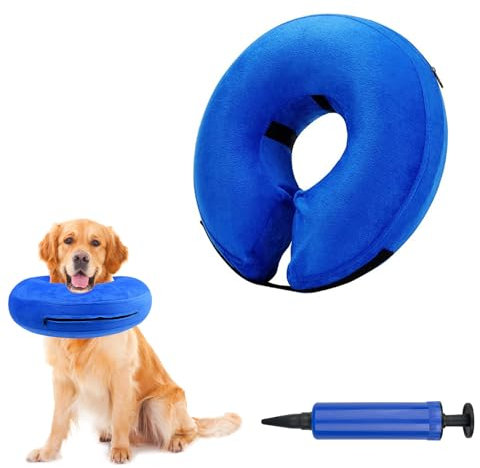 Maxentico Aufblasbares Hundehalsband, Schutzhalsbänder für Haustiere, bissfeste Halsbänder, Donut Hund Halsband zur Erholung von Haustieren nach chirurgischen Eingriffen (Blau M)