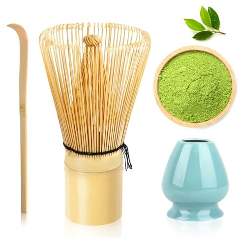VMUTGA Frusta in Bambù Naturale Chasen Tradizionale, MA-01 Accessorio per Cerimonia del Matcha Giapponese, Portafrusta, 100 bastoncini Matcha, Set Accessori Cerimonia Tè Matcha