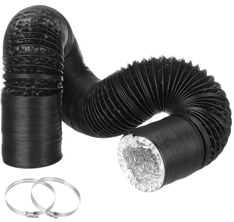 QUARKZMAN Tuyau d'aération flexible en aluminium pour sèche-linge, 7,6 cm (3 po), 4,8 m (16 pi), pour chauffage, froid, ventilation et évacuation, avec 2 colliers de serrage, noir