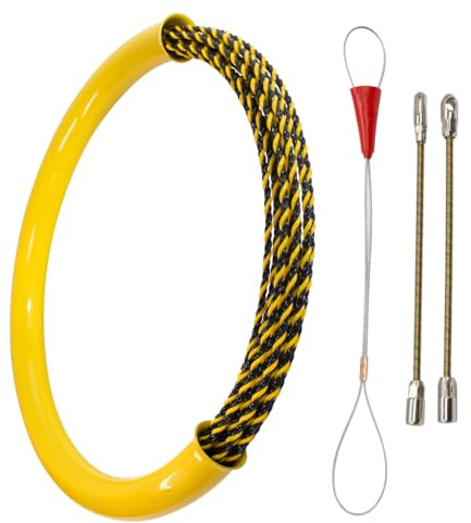 Guia Pasacables Profesional Triple Trenzada con Tubo Organizador Guarda Guia 7mm con Terminales Intercambiables Electricista Profesional para Pasar Cables Paredes, Pisos y Conductos PET (50 Metros)