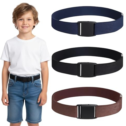 ZocRjvN Gürtel Kinder Jungen, 3 Stück Verstellbare Kindergürtel, Kindergürtel Jungen, Leichter Halt Für Schuluniformen Und Freizeitkleidung, Ideal Für 4-12 Jährige, Schwarz, Braun, Blau