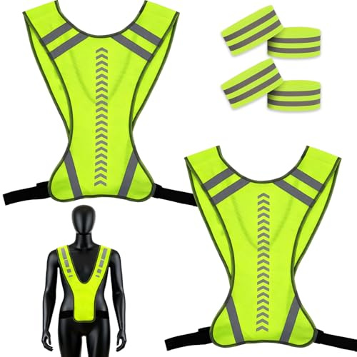 2 Pièces Gilet Jaune Adulte Réfléchissant Haute Visibilité, Gilet Course à Pied et Vélo, Gilet de sécurité pour Le Cyclisme de Nuit, Marche, Course, et Jogging