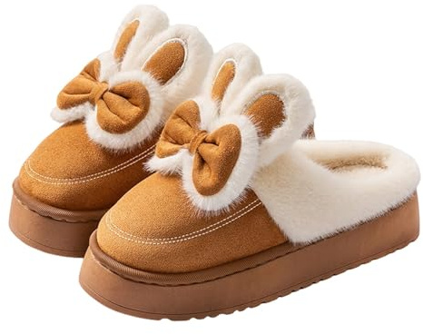 Generisch Zapatillas de estar por casa para mujer, cálidas, de fieltro, de piel de cordero, divertidas, café, 36 EU