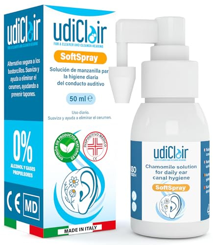 Spray para Higiene Diaria del Oído UdiClair SoftSpray 50ml - Limpia y Previene la Formación de Tapones de Cera - Limpieza de Oídos Adultos y Niños - Solución Isotónica con Manzanilla Made in Italy