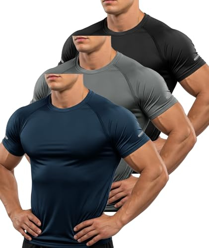 ZITY Pack de 3 Camisetas Manga Corta Hombre Camiseta Deporte Hombre Camiseta Transpirable Secado Rápido de Verano Ropa Running Gym Fitness