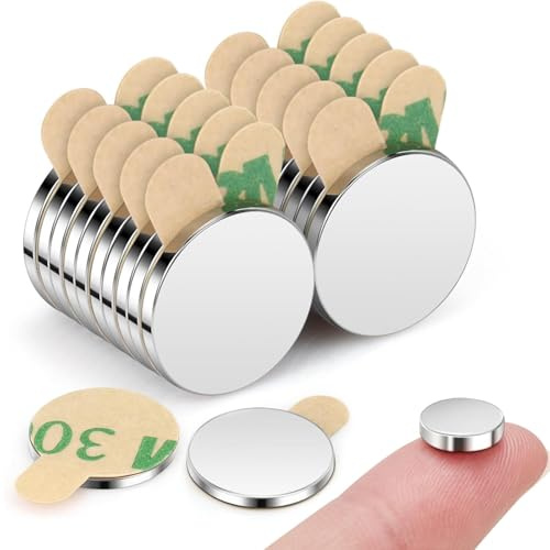 HSYTEK 15 stycken runda neodymmagneter, 20 x 2 mm självhäftande magneter, mini självhäftande magneter, självhäftande stark för whiteboard, kylskåp, foton, hantverk, persienner, kontor, skola, kök