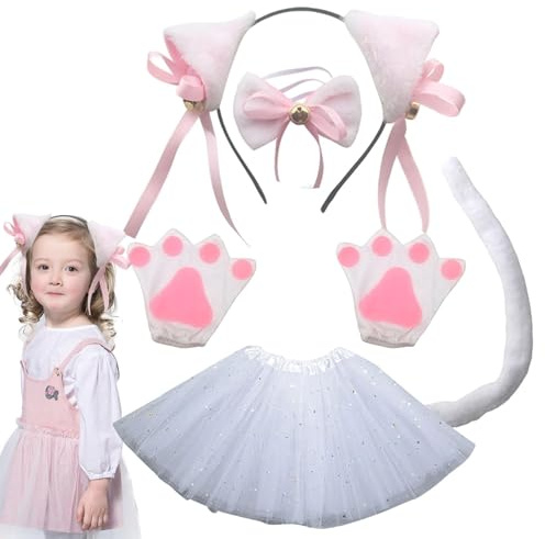 Set Orecchie E Coda Di Gatto Per Bambini - Costume Da Animale Bianco Nero, Accessorio Peloso 3D Per Spettacoli Teatrali, Vestito Cosplay, Travestimento Da Festa, Vestito Per La Celebrazione Del Comple