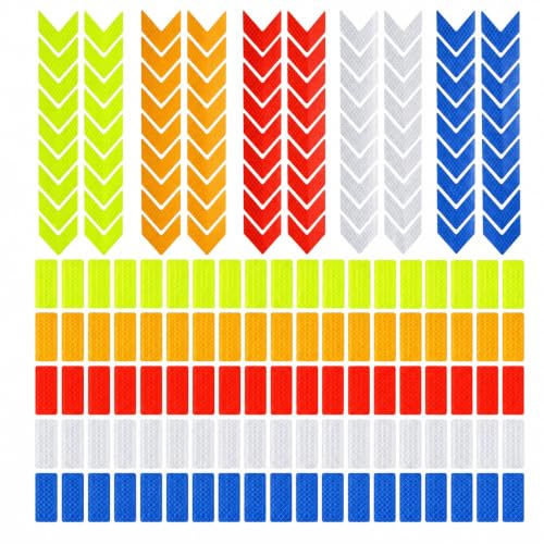 100 Pièces Bande Réfléchissante Autocollante, Reflecteur Velo, Bande Reflechissante Velo - Stickers Flèche et Bande pour Vélo, Casque, Poussette, Trottinette