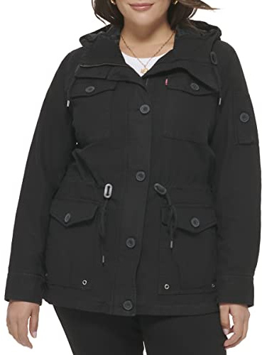 Levi's dam plus size bomull fyra fickor huva fältjacka lätt