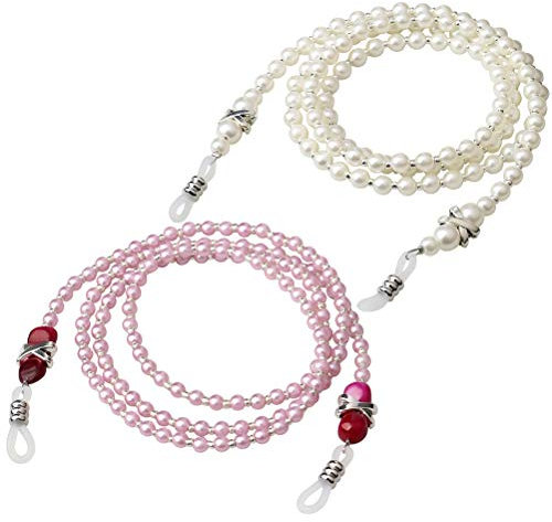nuosen 2PCS Eyeglass Chains Holders Beaded Glasses Cord, Anti-slip Glasses Neck Cord Sunglasses Strap Lanyard Imitation Pearl Beaded Eyewear Strap