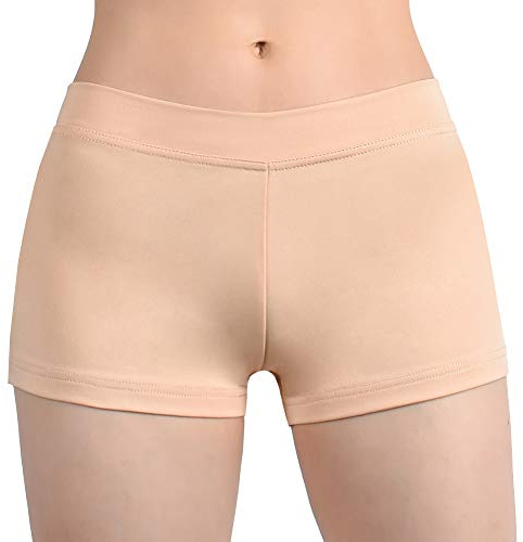 SUPRNOWA Boy Cut Spandex Active Dance Yoga Workout Fitness Booty Shorts - Low Rise, Nude, S