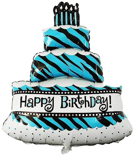 DIWULI gigantischer XXL Torten-Ballon Happy Birthday, Kuchen Folien-Luftballon, Geburtstagsballon lustig, Blauer Folien-Ballon, Geburtstag, Mädchen Kindergeburtstag, Party, Dekoration, Geschenk-Deko
