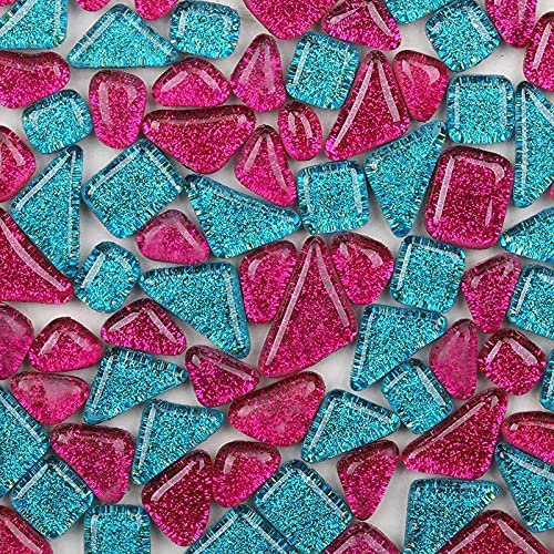200g Tesselles en Verre Colorées Irrégulière Carreaux de Mosaïque, Morceaux de Mosaïque en Verre pour Loisirs Créatifs, Décoration(Framboise)