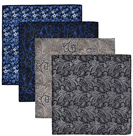 NiceLand 4er Pack Herren Einstecktücher, Anzug Einstecktuch Quadratische Taschentücher, Aus Polyester Seide, 25 * 25cm (01+02+03+04)