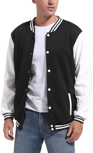 DHSPKN Men's Varsity Baseball Jackets Causal Slim Fit Varsity Letterman Jacket Boys Bomber Jackets,Black,M