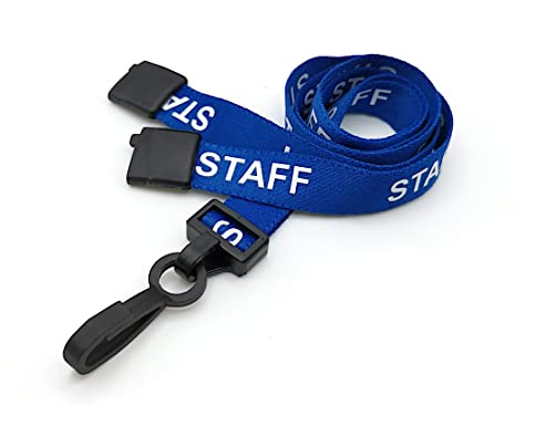 100 x blå nyckelband med plastJ-clips och säkerhetsavbrott | Staff Lanyards | Staff Printed Lanyard Neck Straps | Nyckelband för anställda