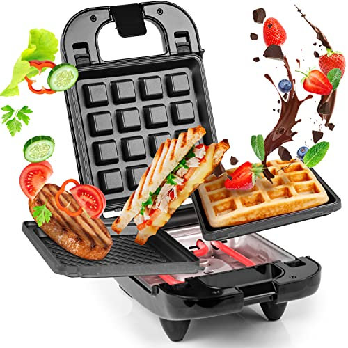 Duronic WM32 Waffeleisen | Mini 2-in-1 Waffelautomat für 1 Waffel | Sandwich Maker 650 Watt | Abnehmbare Antihaft-Kochplatten | Automatische Temperaturregelung | Für hausgemachte belgische Waffeln