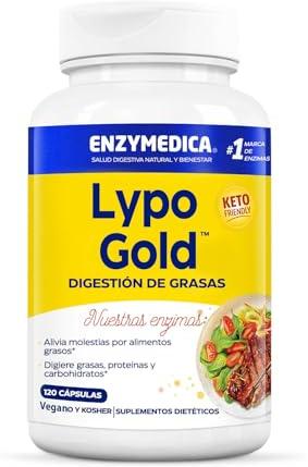 Enzymedica - Lypo Gold, Enzym-Formel, reduziert Gase und Blähungen, angezeigt für Keto-Diäten, Verbessert die Nährstoffaufnahme, Glutenfrei, Milchfrei, Vegan, 180 Kapseln