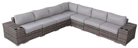 Living Source International 9-PC Wicker/Rattan Sectional Seating Group in Gray