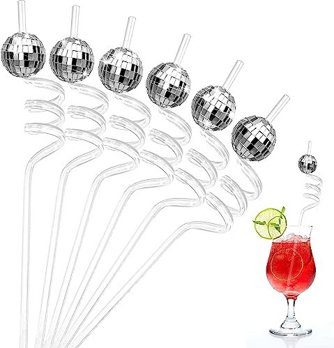 Morofme Discokugel Strohhalme 12pcs, Wiederverwendbare Disco Ball Decor Strohhalme for Disco Birthday Theme Retro Bar Karaoke Dance Holiday Wedding