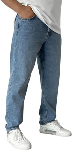 Oanviso Jeans de Ajuste Relajado de Hombre Pantalones Vaqueros Holgados Denim Jeans Moda Hip Hop Slim Fit Pantalone Casuales Elasticos Pantalón Jeans Largo A Azul Claro S
