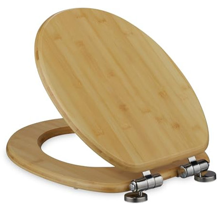 Relaxdays Toilettendeckel mit Absenkautomatik & Quick Release, 37,5 x 43,5 cm, Bambus, Montage von Oben, oval, Natur