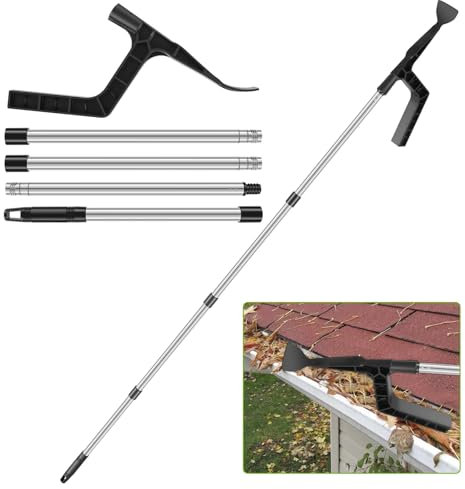 IGTOPS Limpiador de canalones, Juego de Limpiador de canalones telescópico de 1,8 m, Pala de canalones de Aluminio, Limpiador de rascador de Canales extraíble, Canalones de Lluvia (A)