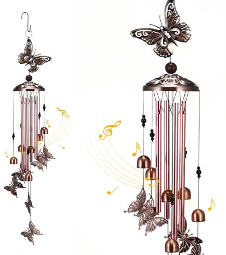 Miawtro Butterflies Wind Chimes for Garden, Vintage Copper Windchimes Indoor, Hanging Gifts for Mom and Woman, Window, Patio, Backyard, Home Decor