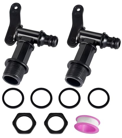 Gfamous 2 Pièces Robinet Reservoir Eau de Pluie,Robinet de Jardin 3/4'',Robinet Cuve Plastique,Avec rondelles et boucles filetées,pour le Jardin, l'Industrie, Recuperateur Eau de Pluie（noir）