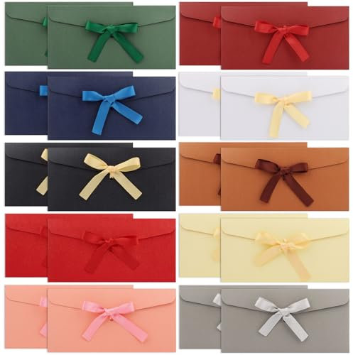 20 Stück Briefumschläge Bunt mit Bändern, Vintage Kraftpapierbandumschlag,(22 * 11cm) Briefumschläge mit Schleife, Geeignet für Handgefertigte Einladungen, Hochzeits- oder Urlaubskarten(10 Farben)