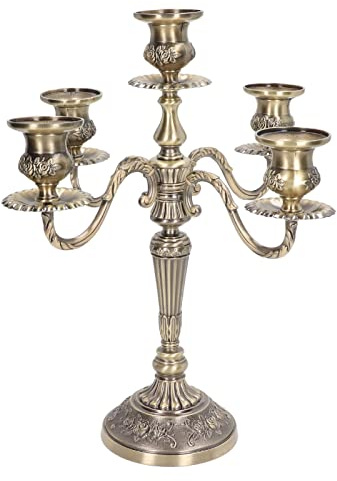 5-Candle Metal Candelabra, 10 Inch Tall 5 Arms Candlestick Holder for Taper Candles, Vintage Gothic Candle Holder Candelabra Centerpieces for Home Decor, Event Decor, Wedding, Anniversary, Party