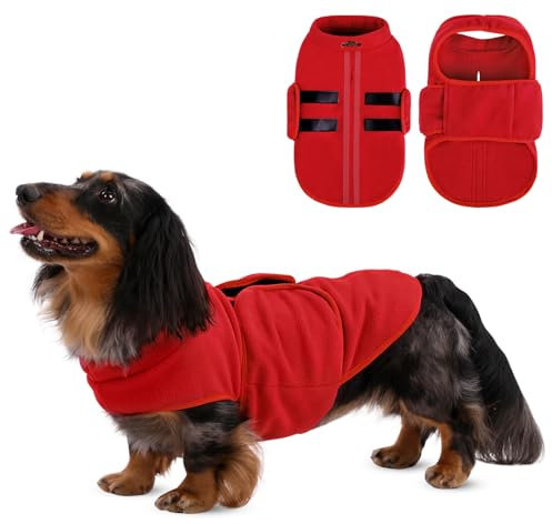 Queenmore Hundepullover Fleece Pullover Hundemantel Winter, Hundepullover Kleine Hunde,Hundeweste Wintermantel Hunddackel, Pullocver Chihuahua, Bulldog, Greyhound, Rot, M