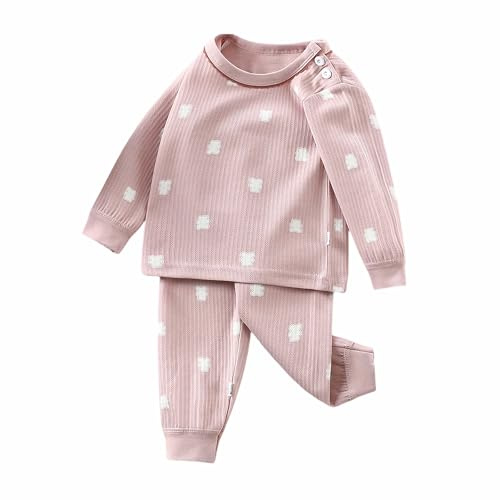 Toddler Kids Cotton Pajamas Set, Long Sleeve Top & Pants, Soft Baby Loungewear Sleepwear for Boys Girls Homewear Pink 12-18Months