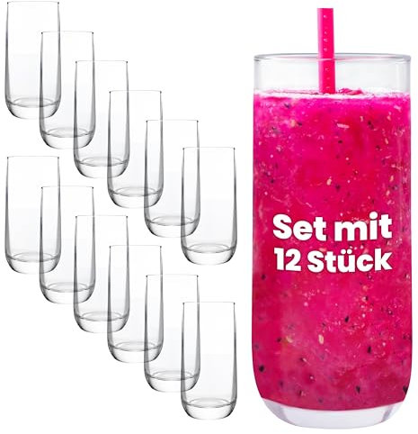 KONZEPT Gläser Set 12 teilig, 300 ml - Kristallklare Trinkgläser, verstärkter Boden – EU-Produktion, spülmaschinenfest, bleifrei – ideal für Wasser, Saft & Eisgetränke