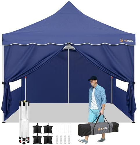 COBIZI Pabellón de Jardín Cenador Plegable 3x3 m Gazebo Impermeable Pop-Up Garden Pavilion con Paredes Laterales, Azul Marino
