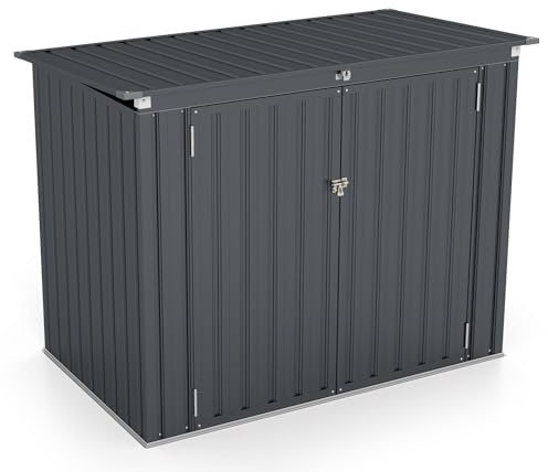 GOPLUS 1.97 m³ Cobertizo de Jardín Estanco con Puerta Corredera y Ventanas,172 x 100 x129 cm，Metal Galvanizado, Almacenamiento para Dispositivos, Herramientas de Jardinería (Gris Oscuro)