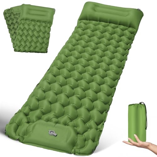 Liggunderlag självuppblåsande camping luftmadrass 200x68 cm ultralätt | camping madrass med kudde bärbar luftmatta vattentät sovmatta för utomhus, vandring, tält, strand