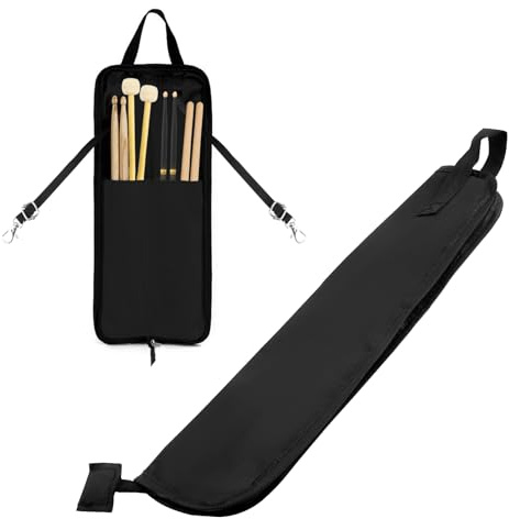 Drum Stick Bag Portable Drumstick Storage Hanging Bag Lightweight Oxford Cloth Drumsticks Holder Backpack Carry Case with Handle for Drumsticks Mallets Beginners in Band (Black)