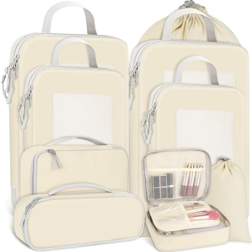 Aevcvok Organizador Maleta,9 en 1 Set de Organizador de Equipaje,Compresión Packing Cubes Bolsas de Ropa para Mochila y Maleta de Viaje,Bolsas Organizadoras Viaje para Ropa,Ropa Interior,Bolsa Zapato
