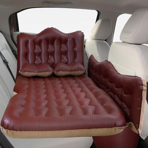 SUV Air Mattress for Back Seat – Inflatable Car Bed Backseat Mattress with 2 Pillows Thickened Portable Sleeping Pad Fits Most SUVs/Trucks for Travel, Home, RV – Soft Flocking + PVC Surface (Brown)