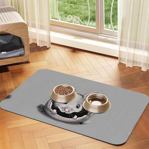 WZYCWB Sets de table absorbants pour animaux de compagnie imprimés rats gris 30 x 45 cm – Tapis de nourriture antidérapant pour chiens et chats bols de nourriture et sets de table d'eau